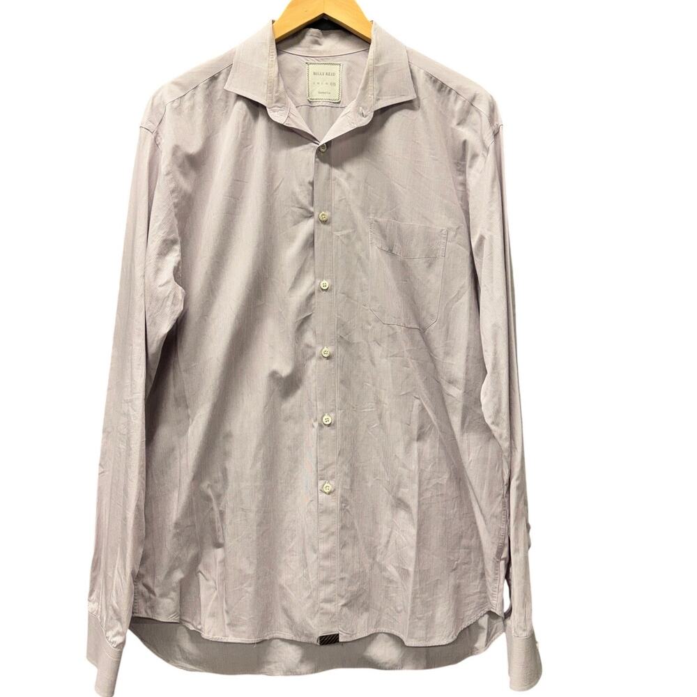 Billy Reid Button Down Shirt Blue Red Gray Stripe Cotton Slim Cut Mens XXL Italy